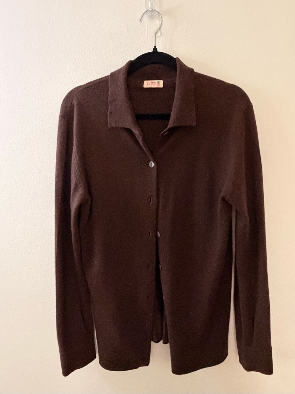 Pink Pineapple 100% Cashmere Classic Brown Button-Up Women's Cardigan